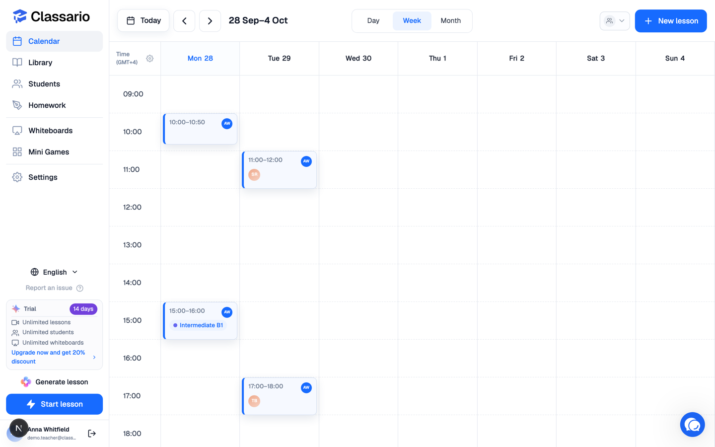 The calendar in Day view showing a single day's time grid