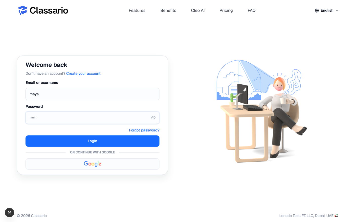 Signing in to Classario with a username and PIN